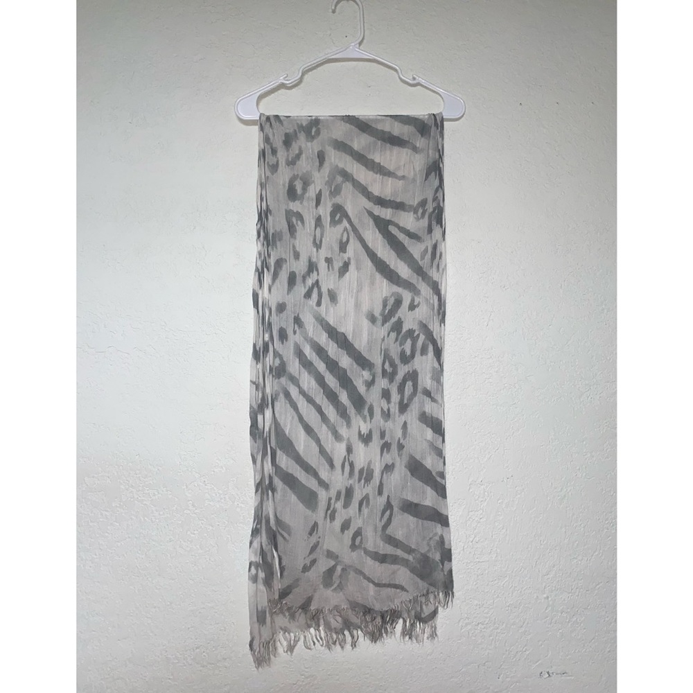 White and Gray Animal Print Scarf